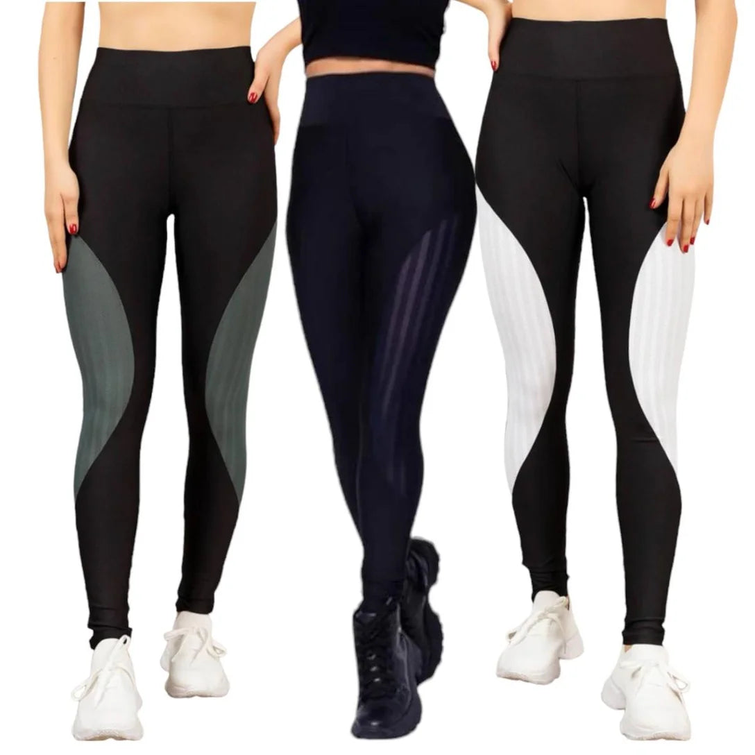 KIT 3 CALÇA Leg LEGGING REDINHA Cintura Alta Fitness Treino Casual Corrida Academia Cores 655 - Preto+Branco