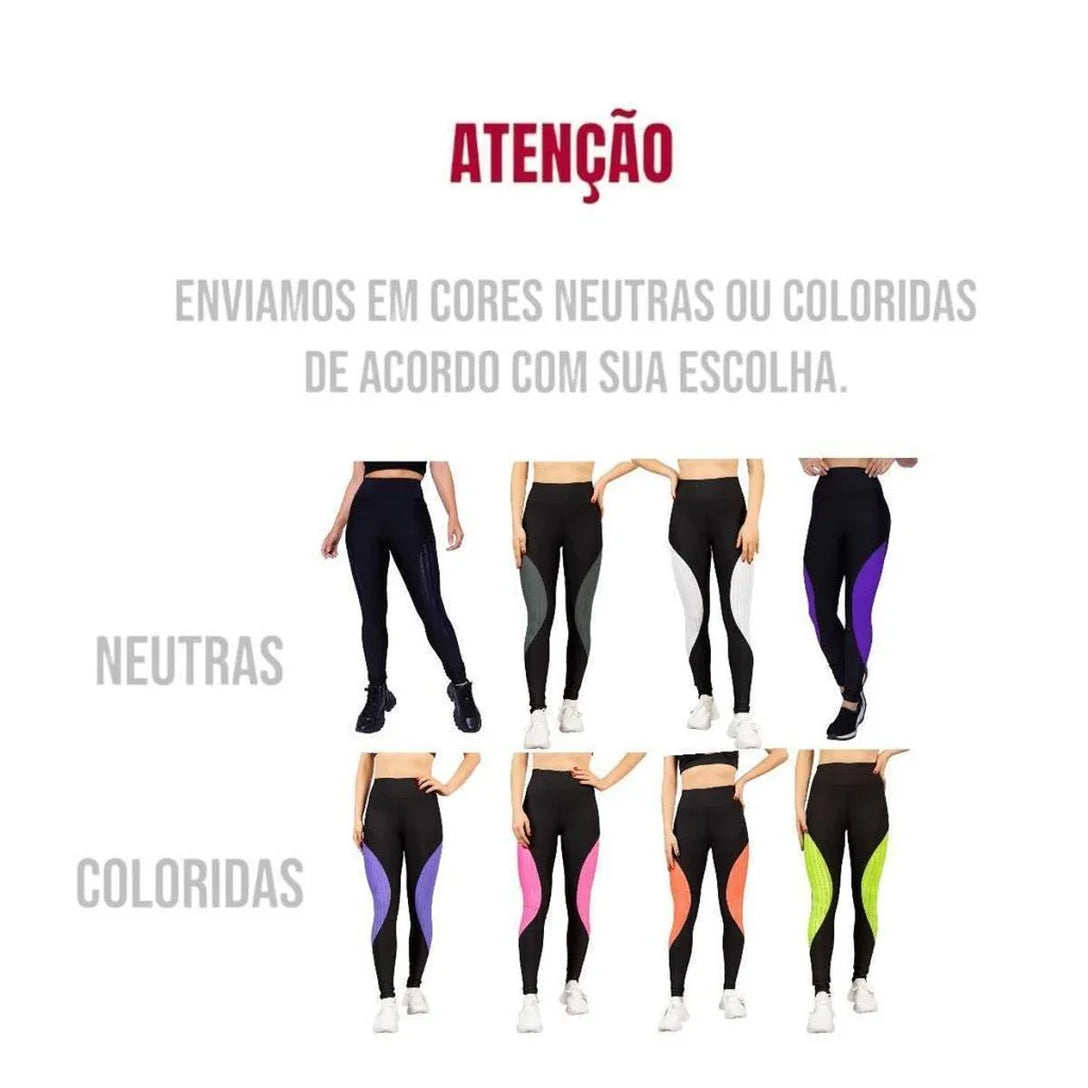 KIT 3 CALÇA Leg LEGGING REDINHA Cintura Alta Fitness Treino Casual Corrida Academia Cores 655 - Preto+Branco