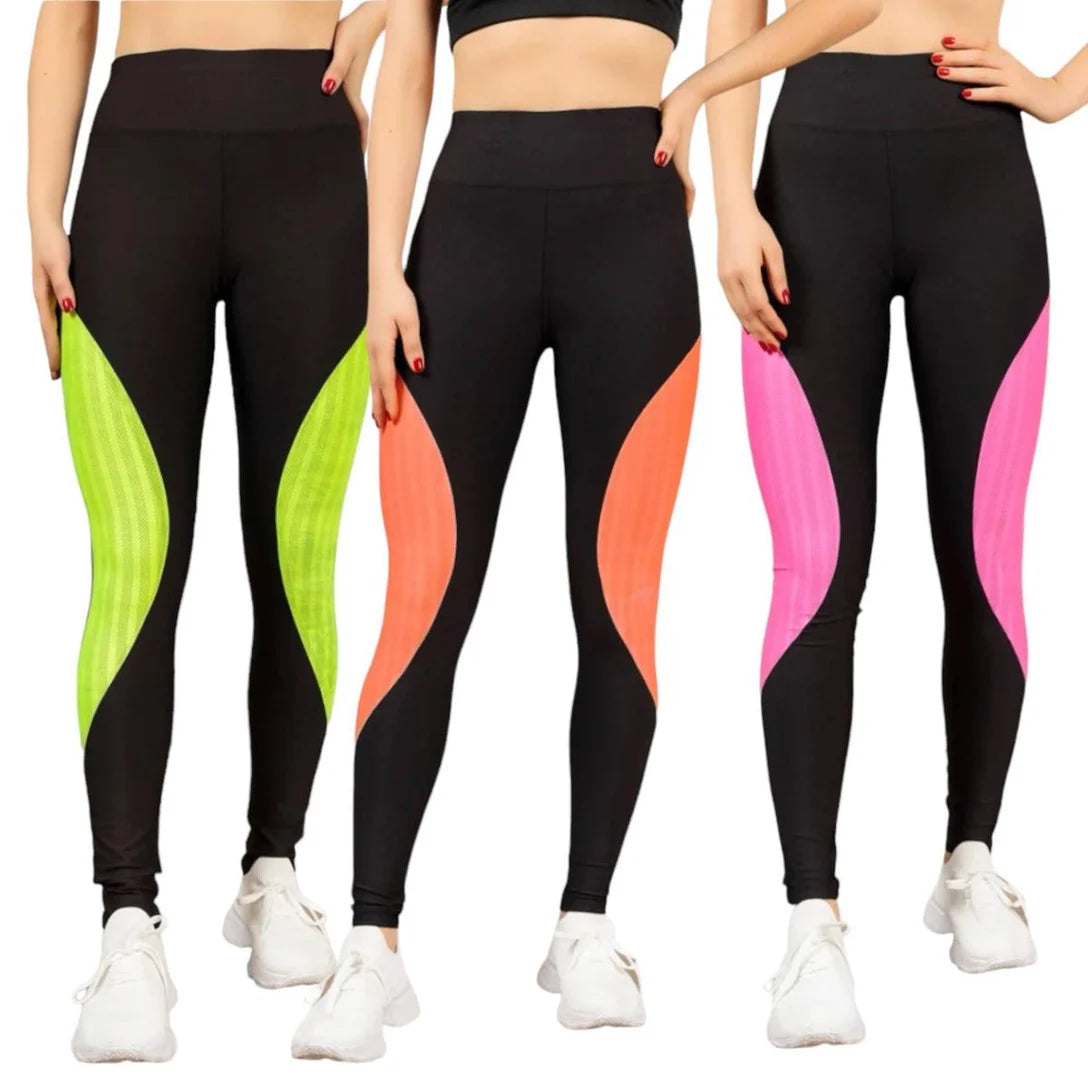 KIT 3 CALÇA Leg LEGGING REDINHA Cintura Alta Fitness Treino Casual Corrida Academia Cores 655 - Sortido